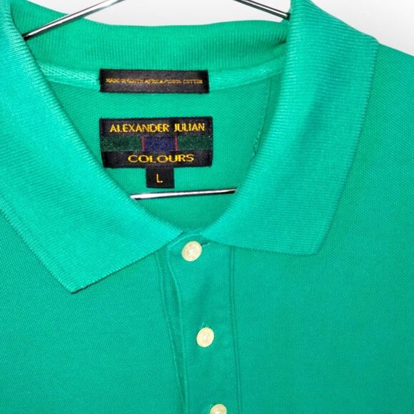 Alexander Julian Colours Mens Polo Sz L Cotton Tee Green Golf Sportswear Preppy - Picture 4 of 7